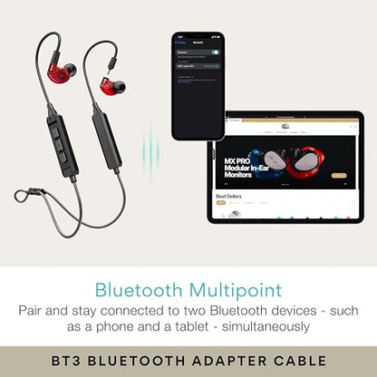 MEE audio M6 PRO Musicians' in-Ear Monitors Wired + Wireless Combo Pack: Includes IEMs, 2 Audio Cables and BT3 Hi-Res Bluetooth Audio Adapter w/aptX, LDAC, Auracast Support, & Built-in Headset (Red) - color: Red, style: IEMs + Bluetooth Adapter