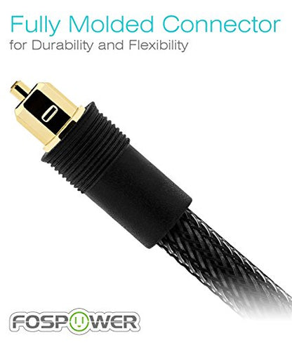 FosPower 24K Gold Plated Toslink Digital Fiber Optical Audio Cable (S/PDIF) - [Zero RFI & EMI Interference] Metal Connectors & Ultra Durable Nylon Braided Jacket (3ft - 2Pack) - size: 3FT/2Pack
