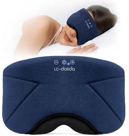 Sleep Mask with Headphones Bluetooth 5.4, LC-dolida Wireless Music Eye Mask for Sleeping Headphones with Soft Bamboo Cotton Cooling Breathable,Ultra-Thin Stereo Speaker for Side Sleepers-Blue - color: Blue