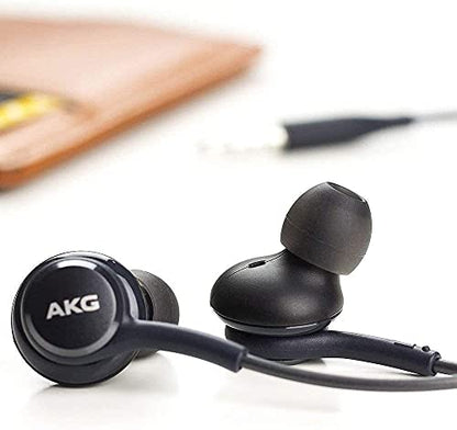 ElloGear 2023 OEM Earbuds Stereo Headphones for Samsung Galaxy S10 S10e Plus A31 A71 Cable - Designed by AKG - with Microphone and Volume Buttons (Black) with Carrying Pouch