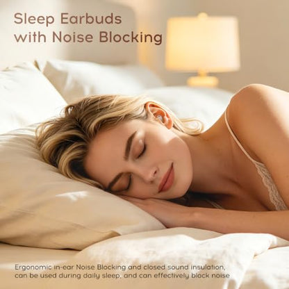 Sleep Earbuds Bluetooth with Noise Blocking for Side Sleepers | Wireless Sleeping Headphones,with LED Display,Invisible Sleep Earbuds,Beige - color: Beige