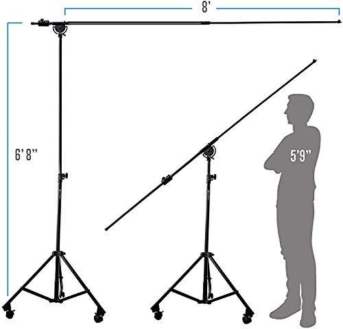 AxcessAbles Heavy Duty Microphone Boom Stand with Weighted Tripod Base | 80-inch Height Overhead Mic Stand | 96 Inch Boom Arm Stand | Shotgun Video Mic Stand | All Metal, No Plastic Parts - size: Tripod with Wheels
