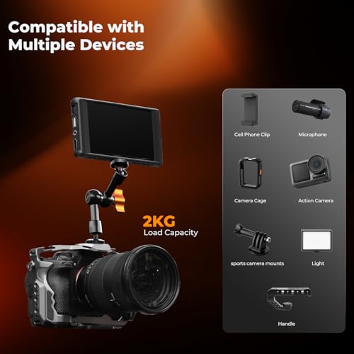 K&F CONCEPT 6" Magic Arm Clamp with Super Clamp 360° Ballhead Mini Arm | 1/4" & 3/8" Thread Screw for Monitor, LED Light, Webcam, Action Camera, MS31 - size: 6 Inch with Clamp