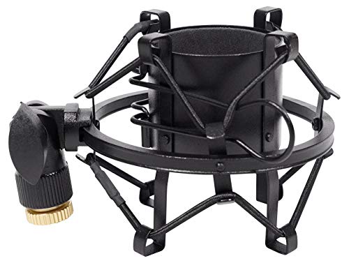 Rockville RockShock Black Studio Condenser Microphone Metal Shock Mount | Foam Insert, Angle Adjustment with Locking Knob, Fits 43mm-48mm Mics, 5/8" 27 Threading, 3/8" Adapter, Vibration Reduction - color: Black