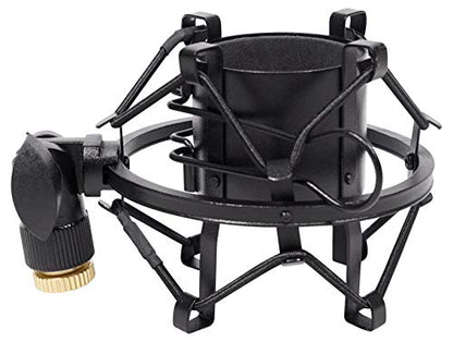 Rockville RockShock Black Studio Condenser Microphone Metal Shock Mount | Foam Insert, Angle Adjustment with Locking Knob, Fits 43mm-48mm Mics, 5/8" 27 Threading, 3/8" Adapter, Vibration Reduction - color: Black