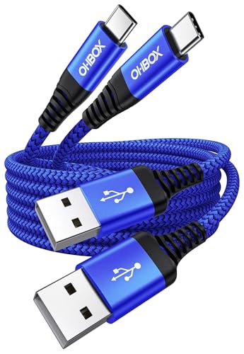 USB A to USB C 케이블 고속 충전 [2팩 0.9m(3피트), USB to USB C 케이블 | CarPlay, 아이폰 USB 타입 C 충전기 내구성이 뛰어난 브레이드 USBC 코드 아이폰 17/16/15/프로 맥스, 삼성 갤럭시 S23 및 기타용 - 블루 - color: 블루., size: 3피트, style: USB A to USB C