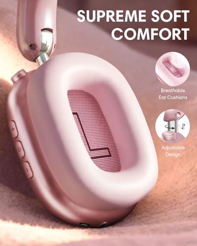 Wentronic Y02 Active Noise Cancelling Wireless Headphones, Pink | Over-Ear, Bluetooth, 60H Playtime,Crystal Clear Calls, Hi-Res Audio, Big Bass, Foldable Lightweight for Travel Home Office - color: Pink