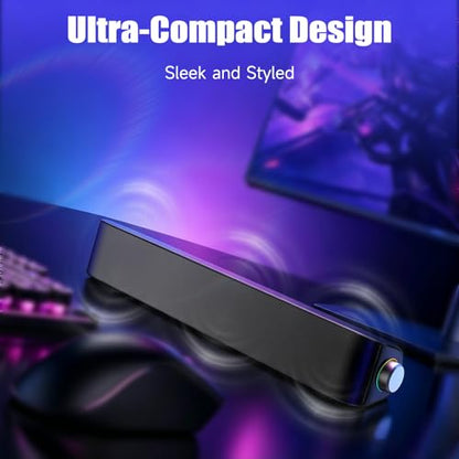 Computer Soundbar, Desktop Speakers with 6 Drivers, High-Fidelity Stereo for Music/Movies/Games, USB & Bluetooth 5.0 Dual Mode, Slim Design for PC/Mac/Monitor/Laptop