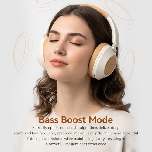 CYBORIS Active Noise Cancelling Headphones, Bluetooth 5.4 Wireless on Ear ANC Headphone with 65H Playtime, Deep Bass, Low Latency, Foldable Headset with Mic for Travel/Office/PC (Beige) - color: Beige