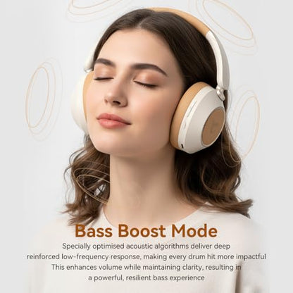 CYBORIS Active Noise Cancelling Headphones, Bluetooth 5.4 Wireless on Ear ANC Headphone with 65H Playtime, Deep Bass, Low Latency, Foldable Headset with Mic for Travel/Office/PC (Beige) - color: Beige