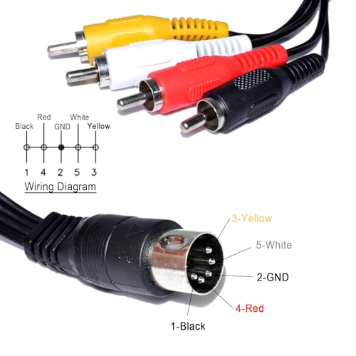 5Ft 5Pin MIDI DIN Male to 4 RCA Phono Audio Cord for TV PC Computer | 5 Pin Male DIN to 4 RCA Male, Audio Video Cord, 4 RCA Connectors, AV Cable for PC, Gaming Console, Home Theater
