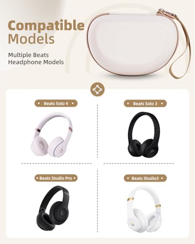 Hard Case for Beats Solo 4/Solo 3/Studio Pro/Studio3 On-Ear Headphones | Universal Portable Travel Organizer Bag, with Honeycomb Lid Protection - color: Beige