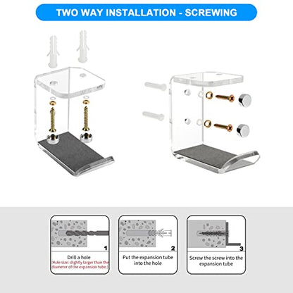Cosmos 2 Pcs Headphone Hanger Mount Under-Desk Headset Hanger Hook Earphone Holder Wall Mount Hooks with Adhesive Tape & Screw Set Compatible with PC Gaming DJ Headset, Acrylic (Transparent Clear) - color: Transparent Clear