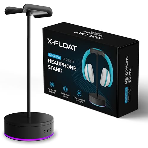 Rotating Headphone Display Stand for Desk with LED Lights - Spinning Gaming Headset Stand (Black)