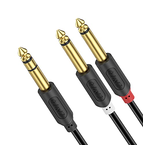 J&D 1/4 Inch TRS to Dual TS Y Splitter Cable, Gold Plated 6.35mm Stereo Male to 2 Mono Male Breakout Cable for Audio Interface, Mixer, Amplifier [Audiowave Series], 6 Feet - size: 6 Feet