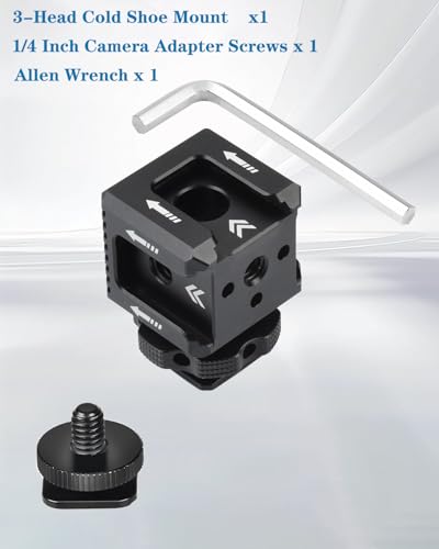 Triple Cold Shoe Mount with 1/4"-20 Thread 3 Port Cold Shoe Mount for Microphone LED Flash Light Monitor