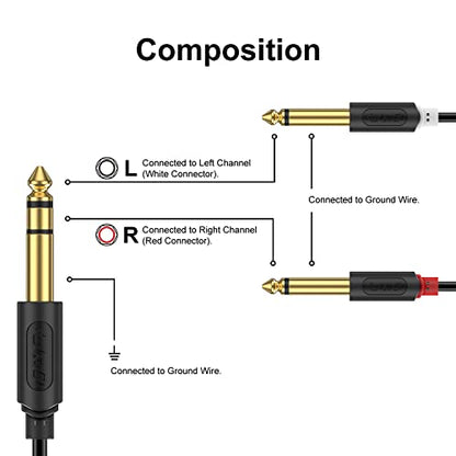 J&D 1/4 Inch TRS to Dual TS Y Splitter Cable, Gold Plated 6.35mm Stereo Male to 2 Mono Male Breakout Cable for Audio Interface, Mixer, Amplifier [Audiowave Series], 3 Feet - size: 3 Feet