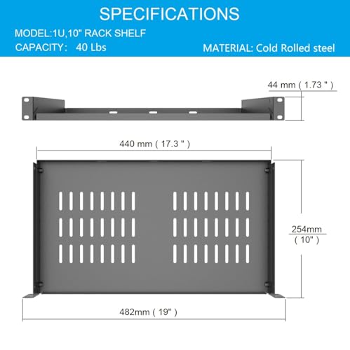 1U Universal Server Rack Shelves- 10" Deep - size: 10 inch