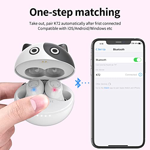 Wireless Earbuds,Cartoon Wireless Bluetooth 5.0 Headset Built-in Mic,Cute Panda Earbuds,IPX5 Waterproof Headphones,Wireless Sports Earphones,36H Playtime HiFi Stereo Deep Bass Earbuds - color: Piebald‑Kitty