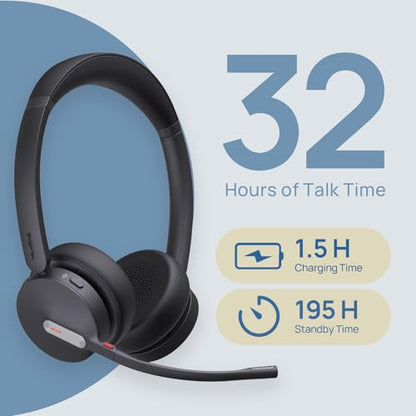 Yealink WH64 듀얼 UC DECT 블루투스 무선 헤드셋 휴대폰 PC 휴대폰용 | Zoom 인증 스테레오 헤드폰, 184.7m(600피트) 장거리, 3X 노이즈 캔슬링 마이크, 32시간 통화 시간, 사무실 콜 센터용 음소거 버튼 - style: WH64 듀얼 이어 UC