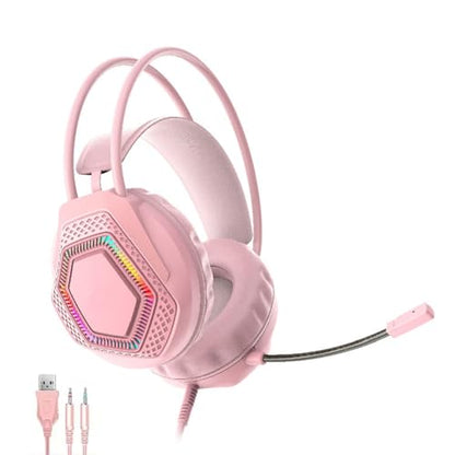 LICAEVEY Wired USB Gaming Headset for PC Switch Mobile Devices, 3.5mm RGB Headphones with 50mm Driver Unit 7.1 Surround Sound Noise Cancelling Microphone (Pink) - color: Pink