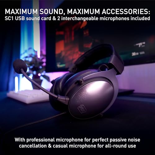 H1, Professional Gaming Headset, Optimized for Esports, Large Ear Cushions with Memory Foam, 2 Interchangeable Microphones, Incl. Sound Card, Black