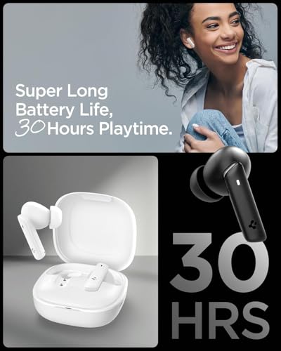Spigen True Wireless Earbuds, Active Noise Cancellation Bluetooth Earbuds | 30H Playtime, EQ Customizing App, 6 Mics, Gaming Mode, LCP Graphene Driver - White - color: White