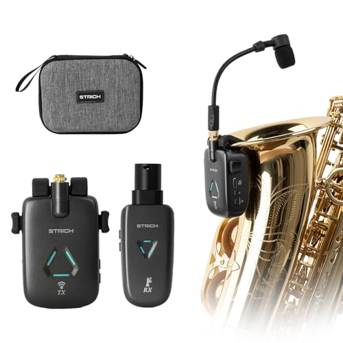 UHF Rechargeable Wireless Instrument Microphone System with Clip-on Transmitter & Receiver, 99ft Range, Reverb OTG Recording, for Trumpet, Trombone, Saxophone & Brass Instruments