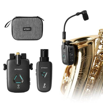 UHF Rechargeable Wireless Instrument Microphone System with Clip-on Transmitter & Receiver, 99ft Range, Reverb OTG Recording, for Trumpet, Trombone, Saxophone & Brass Instruments