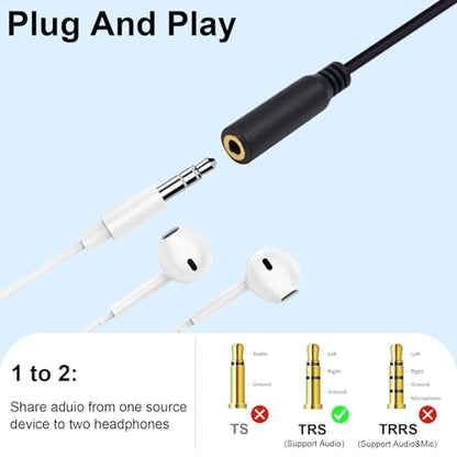Poyiccot USB C to 3.5mm Audio Adapter, 1 to 2 Ways USB Type C to 3.5mm TRS Female Headphone Jack Adapter Y Splitter Stereo Cable Compatible with Headphone, Galaxy, MacBook, 30cm/1ft - style: 1 to 2 ways