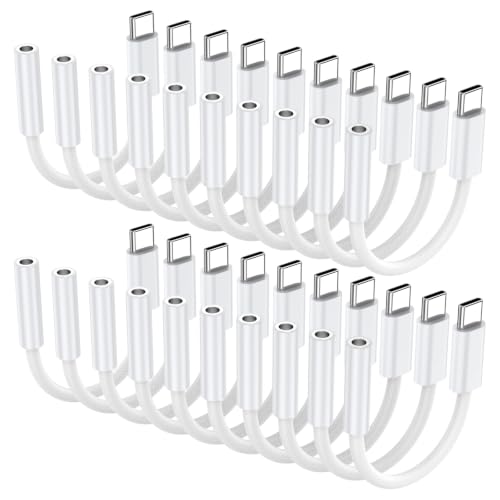 20 Pack USB C to 3.5 mm Jack Adapter, 3.5mm 1/8 Inch Aux to USB C Audio Headphone Jack Adapter Compatible with iPhone 17/16/15, iPad Pro, SMSUNG Galaxy S25 S24 S23 Ultra, Pixel 10/9/8 - size: 20 Pack