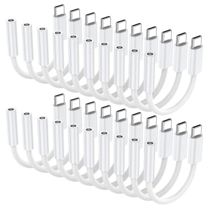20 Pack USB C to 3.5 mm Jack Adapter, 3.5mm 1/8 Inch Aux to USB C Audio Headphone Jack Adapter Compatible with iPhone 17/16/15, iPad Pro, SMSUNG Galaxy S25 S24 S23 Ultra, Pixel 10/9/8 - size: 20 Pack