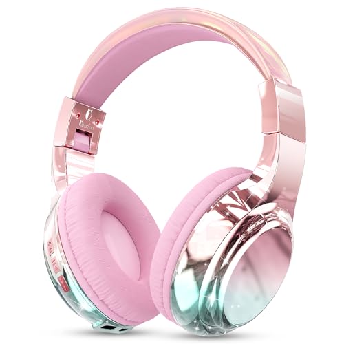 QearFun Kids Bluetooth Headphones, 60H Playtime, 74/85/94dB Safe Volume Limit, Metallic Gradient Wireless Headset with HD Mic, Fast Charging, Foldable, Wired 3.5mm Mode for School/Tablet/Travels | For school, tablet, travel, kids wireless headphones featu