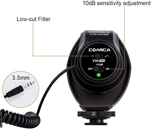 CVM-V30 PRO BLACK Super-Cardioid Directional Electric Condenser Shotgun Camera & Video Microphone for Canon Nikon Sony Panasonic Fujifilm Olympus DSLR Camera for Both 3.5mm & XLR + Dual Bracket
