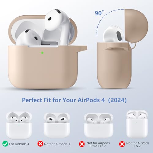 for Airpods 4th Generation Case Cover(2024),Soft Silicone Full Protective Case for AirPods 4 Case with Keychain & Cleaner Kit,Compatible with Apple Airpods 4 for Women,Men（Milktea） - color: Milktea