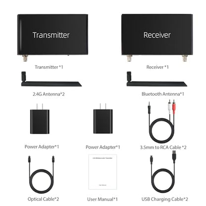 2.4GHz Wireless ARC Optical 3.5mm (RCA) Audio Transmitter Receiver | for TV Pojector,164Ft 18ms Latency,Built-in Bluetooth 5.3 Receiver (Only Audio)
