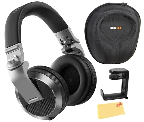 Pioneer DJ HDJ-X7 Professional Over-Ear DJ Headphones - Silver Bundle with Case, Stand, and Austin Bazaar Polishing Cloth - color: HDJ-X7, style: Silver