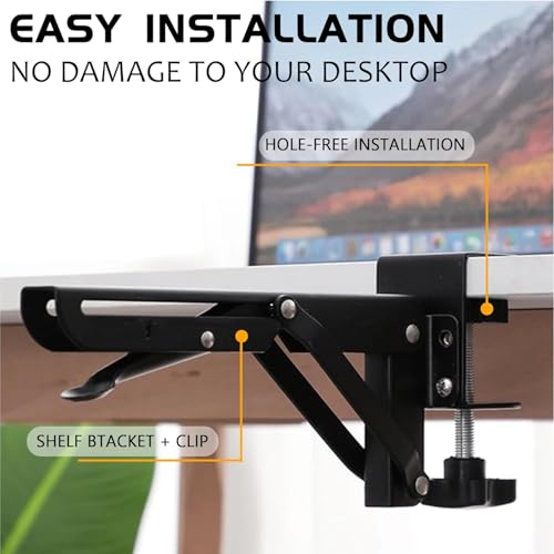 Desk Extender 24‘’ x 12 Inch Foldable Table Extension Folding Wall Table Keyboard Extender for Desk Clamp-on Shelf for Dorm Bunk, Office, Kitchen Bar, RV Countertop, Laundry Room (White) - color: White
