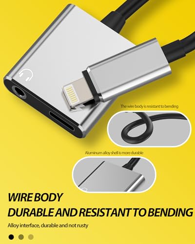 for Iphone Aux Adapter for 14 13 Pro Max Lightning to 3.5mm Headphone Jack for Apple(2in1)Audio Charger Splitter Connection Charging Connector Accessories Headset Stereo Earbuds Lighting Plug for iPad
