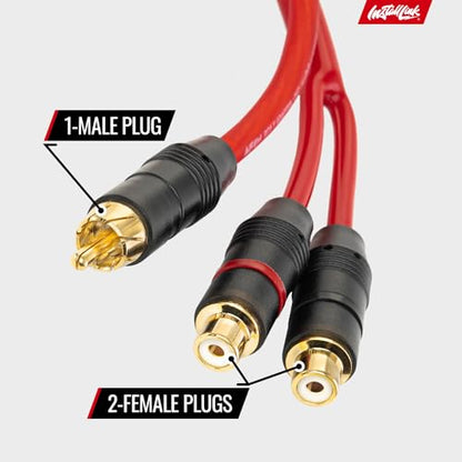 Install Link RCA Y Adapter Cable, 1-Male to 2-Female Splitter, 2-Pack (OFC) | Pure OFC Copper, 1ft, Feeds One Stereo Signal to Two Components, for Subwoofer, Home Theater, Car Audio Amplifier, Studio - color: Frosted Red, size: 1-Male to 2-Female
