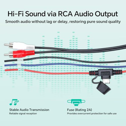 Audiopipe Marine 무선 음악 스트림 오디오 수신기 (AP-BTM-1200), Blutooth 5.0 어댑터, RCA 스테레오 출력, 해양, ATV, UTV, 골프 자동차, 홈 뮤직에 적합