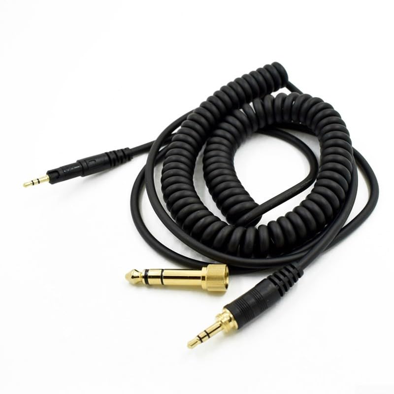 Stretch Replacement Cable For ATH-M50x And ATH-M40x Headphones, Coiled Spring Cord With 1/8 Inch TRS And 1/4 Inch Adapter, Black
