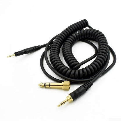 Stretch Replacement Cable For ATH-M50x And ATH-M40x Headphones, Coiled Spring Cord With 1/8 Inch TRS And 1/4 Inch Adapter, Black