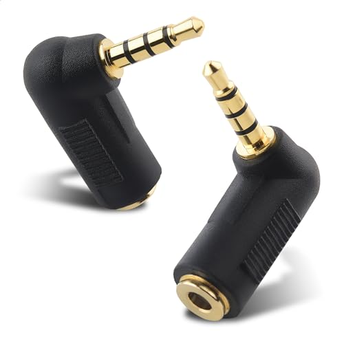 Cable Matters 2-Pack TRRS Right Angle 3.5mm Adapter, Black | 3.5mm Right Angle Adapter, 90 Degree Audio Converter