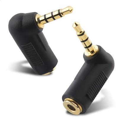 Cable Matters 2-Pack TRRS Right Angle 3.5mm Adapter, Black | 3.5mm Right Angle Adapter, 90 Degree Audio Converter