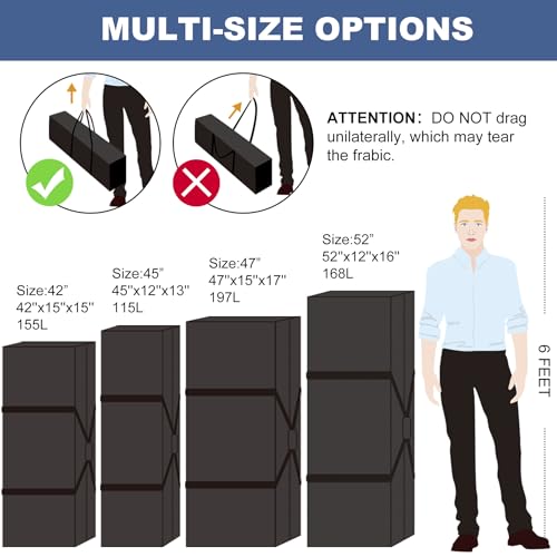 COOLBEBE 2 Pack 52" Sports Duffle Bag - 160L Extra Large Travel Luggage Bag | Upgrade 2-way Lockable Zippers, Sturdy & Water Resistant Long Duffle Bag for Tent Pole Camping Moving (Black 52inch) - size: 52" x 12" x 16" 2Pack
