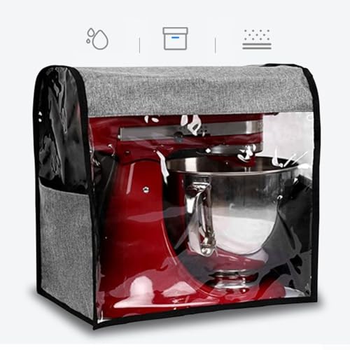 Linen Grey Mixer Dust with Storage Pockets, Oxford Cloth Blender Bag Kitchen Organization, Foldable Anti-Dust Case 35.5cm