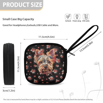 Dog and Flower Headphone Bag Travel Headphones Carrying Case, Protective Shell Travel Bag for Cable, Charger Storage for Earphone, Earbud, Earpieces - color: Dog And Flower