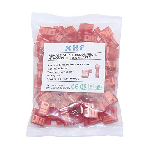 XHF 90 Degree 22-18 AWG Flag Shaped Right Angle Spade Connectors Terminals Nylon Fully Insulated Quick Crimp Wire Connectors 100 Pcs Red - size: Red 100PCS