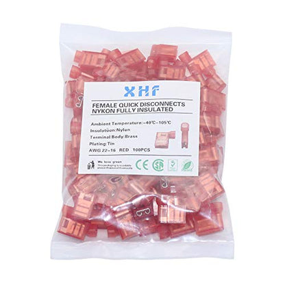 XHF 90 Degree 22-18 AWG Flag Shaped Right Angle Spade Connectors Terminals Nylon Fully Insulated Quick Crimp Wire Connectors 100 Pcs Red - size: Red 100PCS